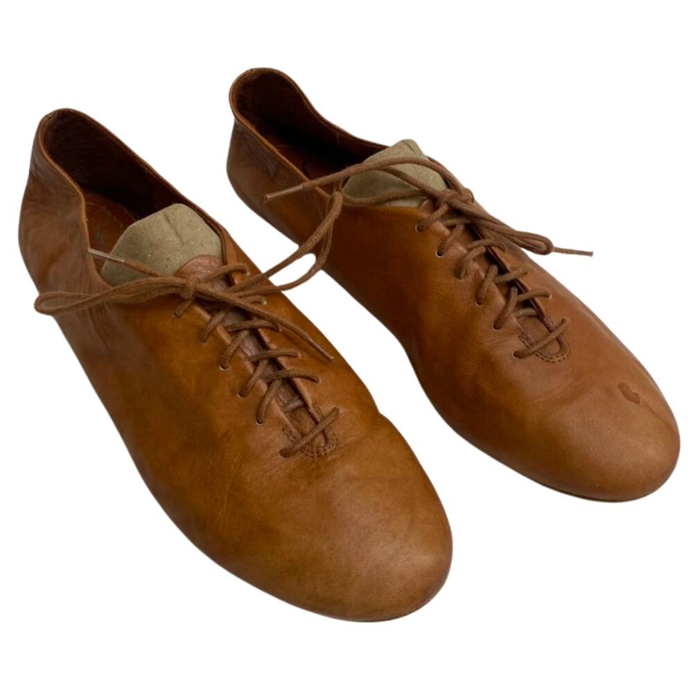 TFR ZARA Women's  Brown Tan Leather Lace-up Ballet Flats / Oxfords Flats Sz 9